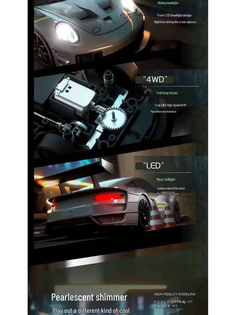 Высокоскоростная RC дрифт-машина: Полноприводный, Электрические огни, Гоночная игрушка с дистанционным управлением для детей