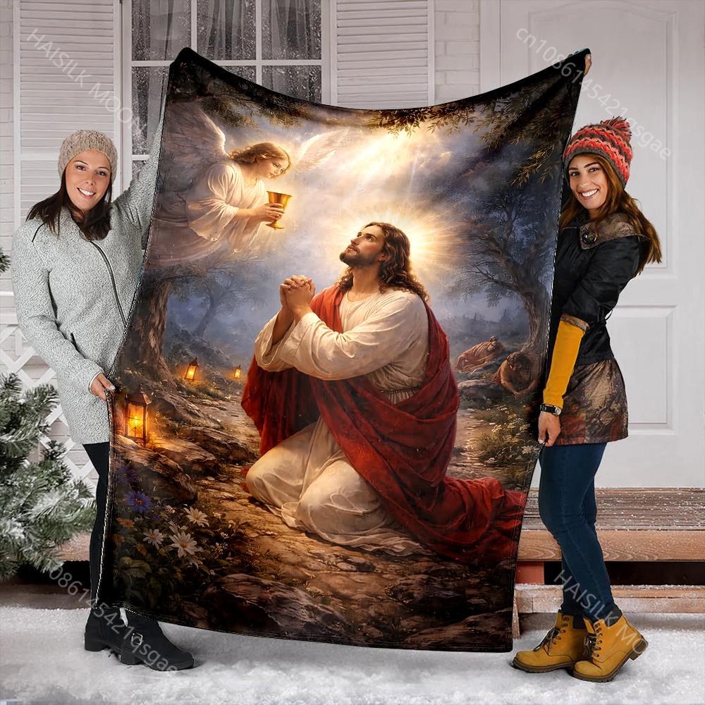 1PC Man praying with angel print blanket Prayer blankets for believers suitable for home sofa camping travel car Luxury gifts