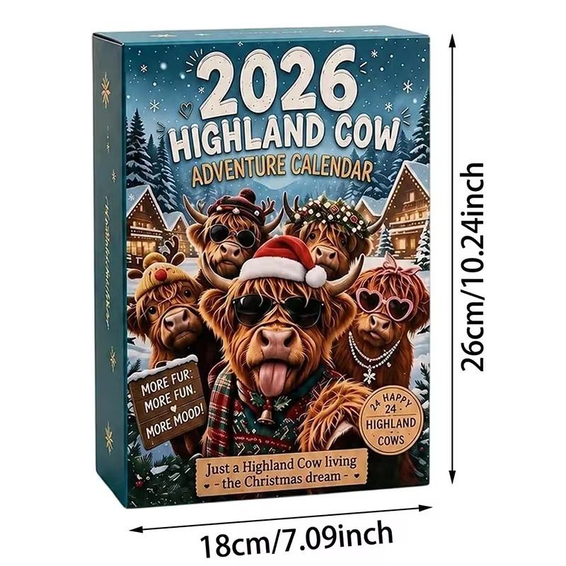 2026 Highland Cow Advent Calendar 24 Days 3D Christmas Countdown Calendar Reusable Cute Festival Ornaments Set Christmas Gift