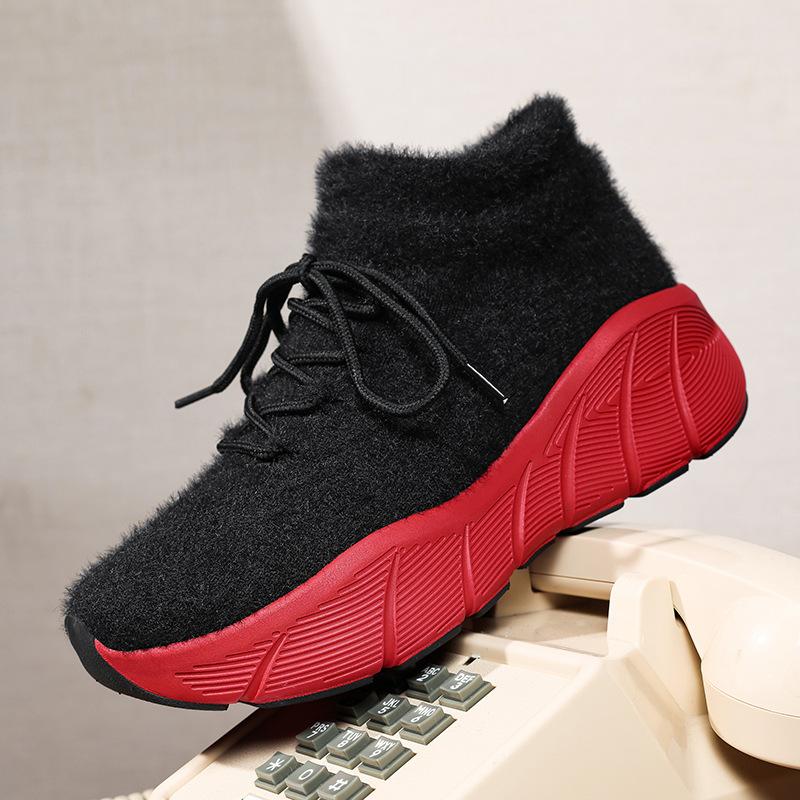Осень и зима новая замшевая носочная обувь теплая и бархатная толстоподошвенная для пар уличная повседневная обувь из летучего трикотажа обувь больших размеров