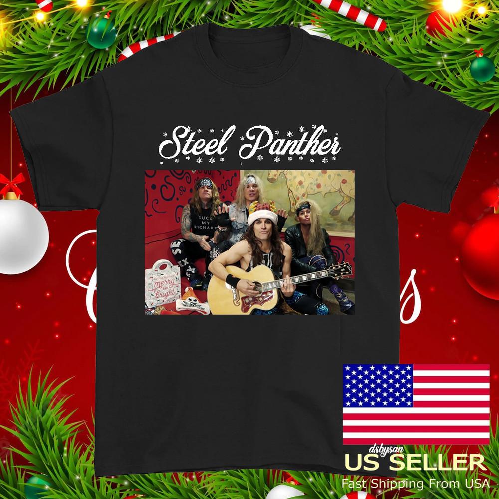 ГОРЯЧИЙ Рождественский плакат Steel Panther черная футболка с коротким рукавом от S до 5XL XA10 Унисекс футболка