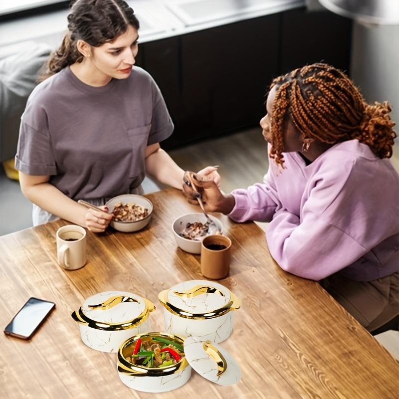 Набор из 3 предметов, подогреватель пищи Gold Touch, изолированный набор блюд для тушения с крышкой, изолированный контейнер из нержавеющей стали, подходит для горячих и холодных блюд для тушения