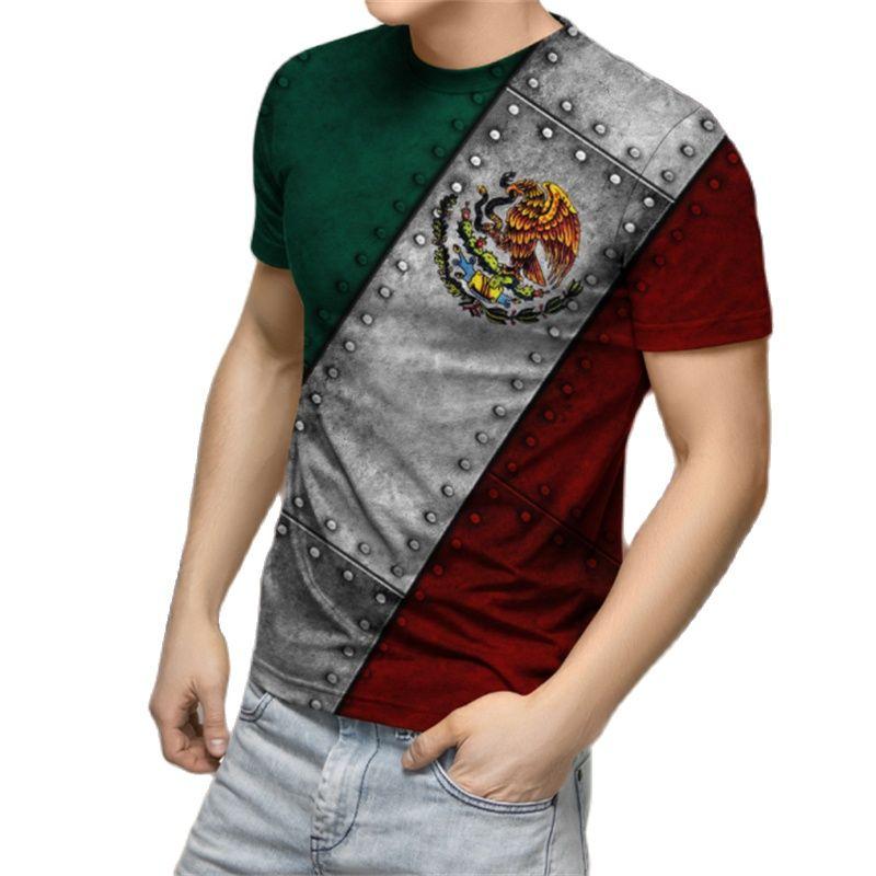 Mexico Aztec Men's T-Shirt, 3D Printed Short Sleeve T-Shirt, Day of Death, Street, Hip Hop, Large, 2023 New