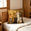 Klimt Inspired Cats Print Throw Pillow Cover, Golden Art Nouveau Cat Decorative Cushion