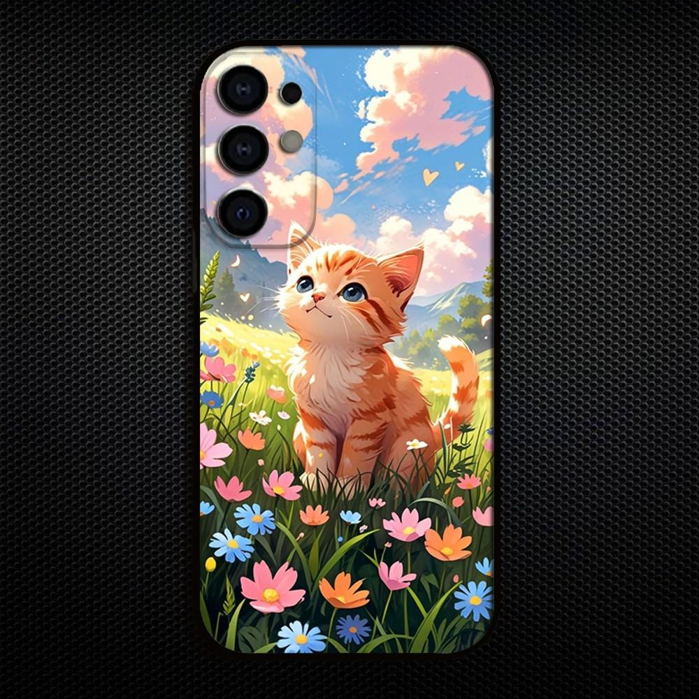 Красивый мультяшный чехол для телефона с кошкой для Samsung S25/S24/S23/S22/S21/S20/Plus,Fe,Lite/Другие Черный чехол
