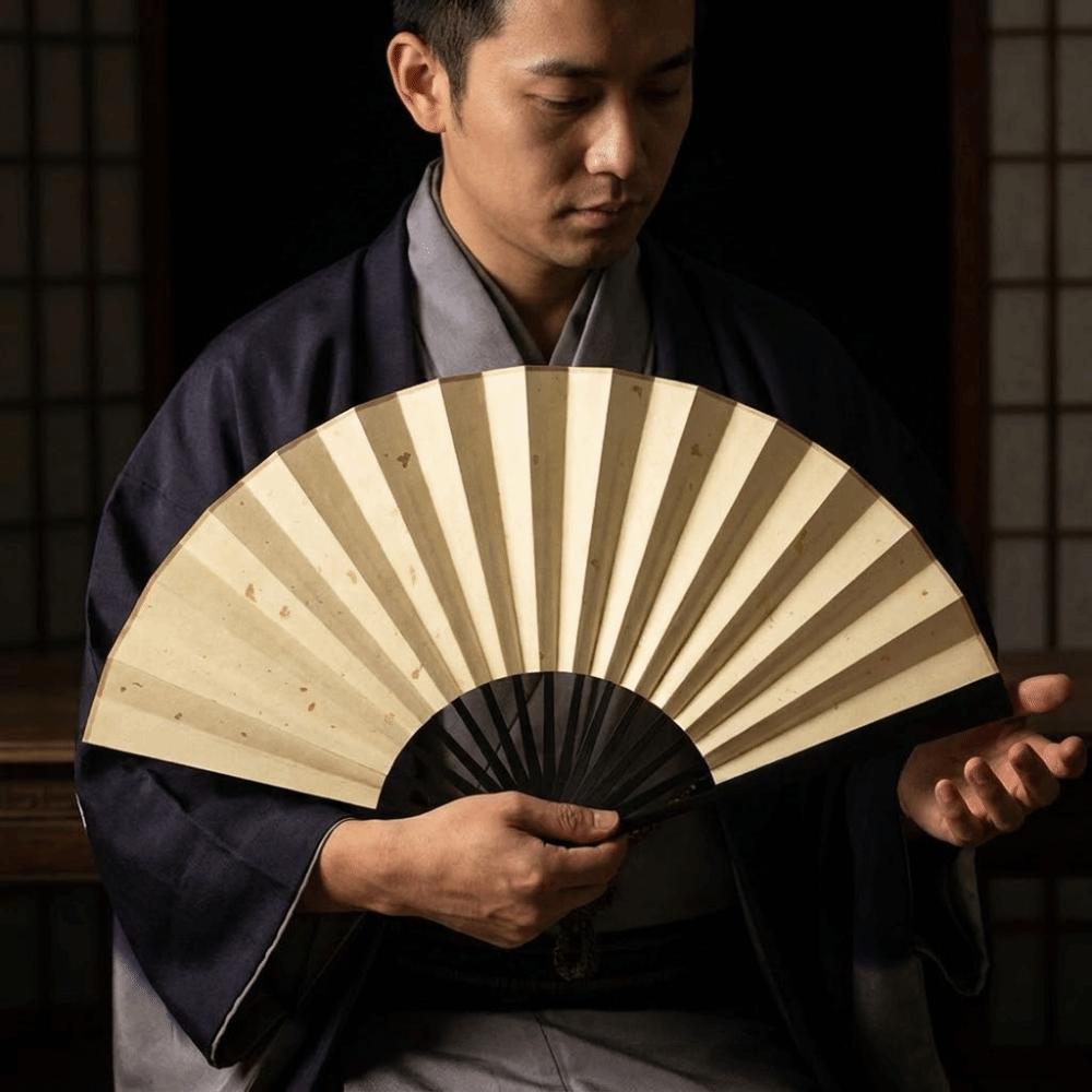 Gold-Flecked Surface Bamboo Folding Fan Decorative Fan Calligraphy Painting