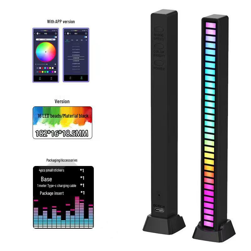 3D RGB Sound-Activated Rhythm Light: Double-Sided, Bluetooth-Controlled Strip for Desktop, Car, or Room Atmosphere.
