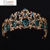 Forest Leaf Crystal Tiara Brides Crown Gold Head Pieces Bridal Jewelry Green Crowns Queen Diadem Wedding Hair Accessories