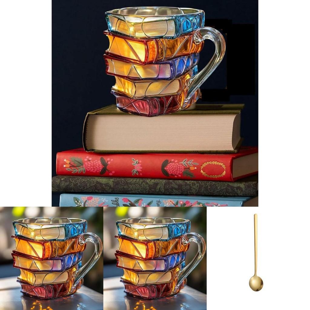 Painted Book Mug Modern Sculpted Coffee Cup With Colorful Design For Office Desk Decor