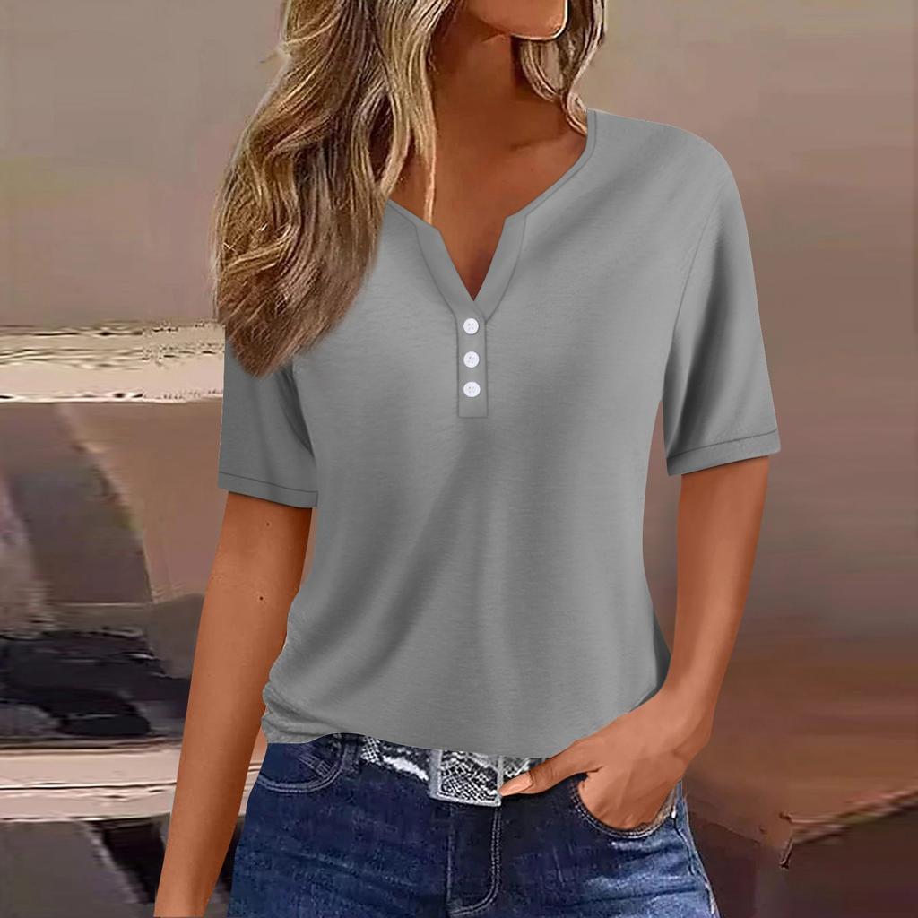 Women's T Shirt Tee Print Button Short Sleeve Daily Weekend Fashion Basic V- Neck Regular Top