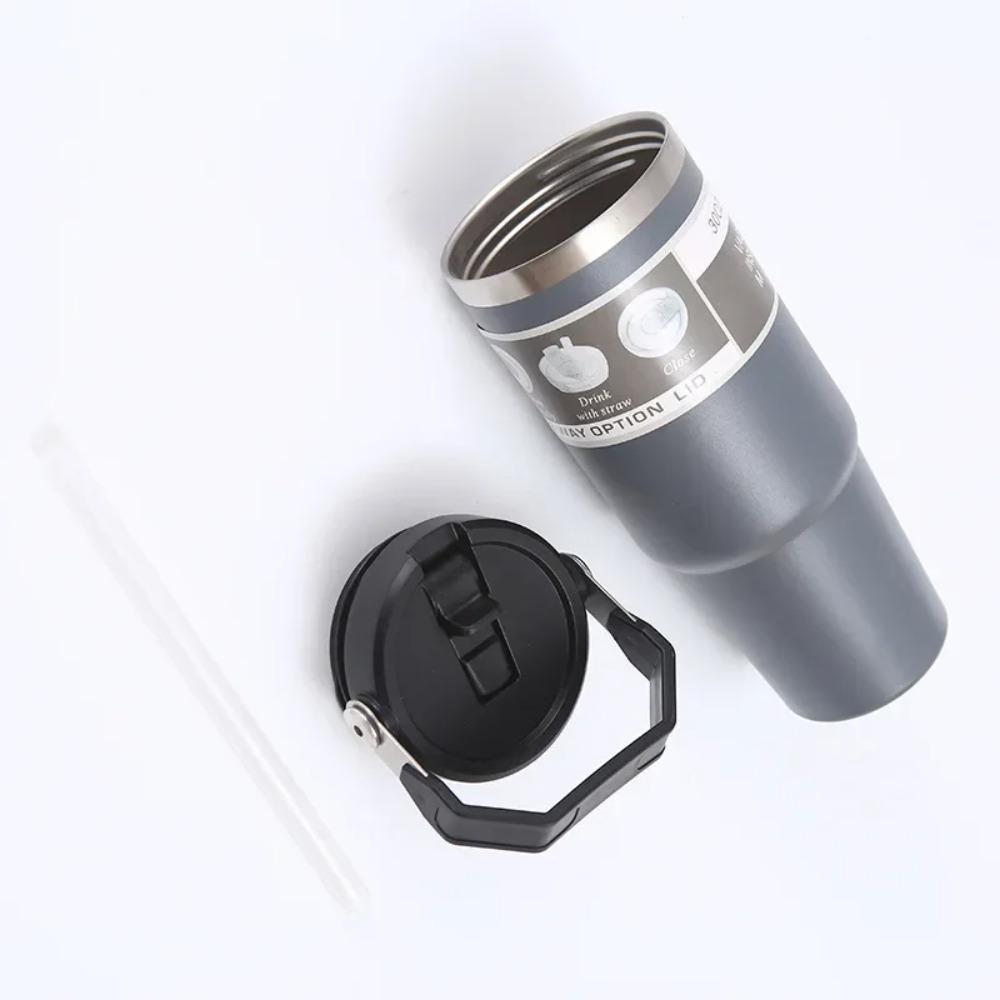Stainless Steel Thermos Cup with Straw and Handle Portable Car Cup Double Wall Travel Sports Water Bottle Coffee Vacuum Flask