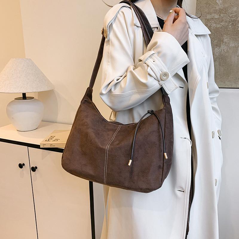 Style Suede Crossbody Bag With Top Stitching For Work And Outings
