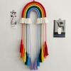 Hanging Ornament Boho Rainbow Macrame Wall Hanging with Tassels Hand Woven Clip Holder Creative Home Decoration Hanging Ornament