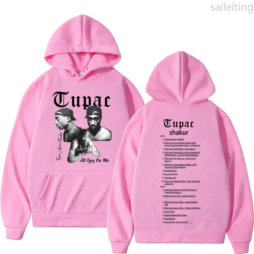 Retro Rapper Tupac 2pac Hip Hop Mikina s kapucí s klokaní kapsou Zimní oblečení Dámské Streetwear Estetické oblečení
