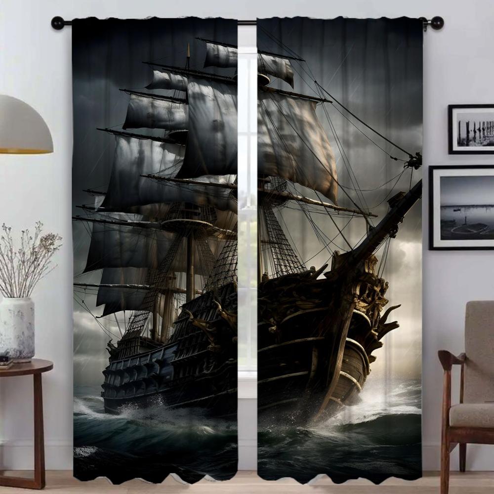 Плотные шторы для гостиной, занавеска с изображением корабля, тюль для спальни, перегородка, домашний интерьер, шторы из 2 предметов, оттенки