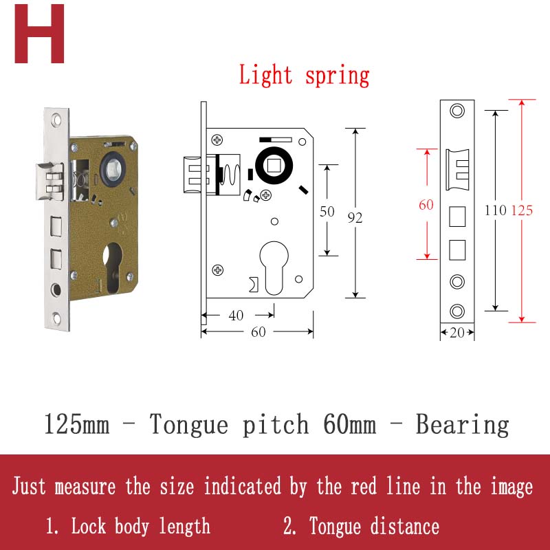 Stainless Steel Lock Body Lock Core Indoor Bedroom Lock Tongue Lock Universal Type Room Household Silent Wooden Door Lock