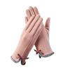 Woman's Winter Warm Suede Leather Touch Screen Driving Gloves Man's Cold Plus Velvet Thick Fingerless Flip Cycling Mittens