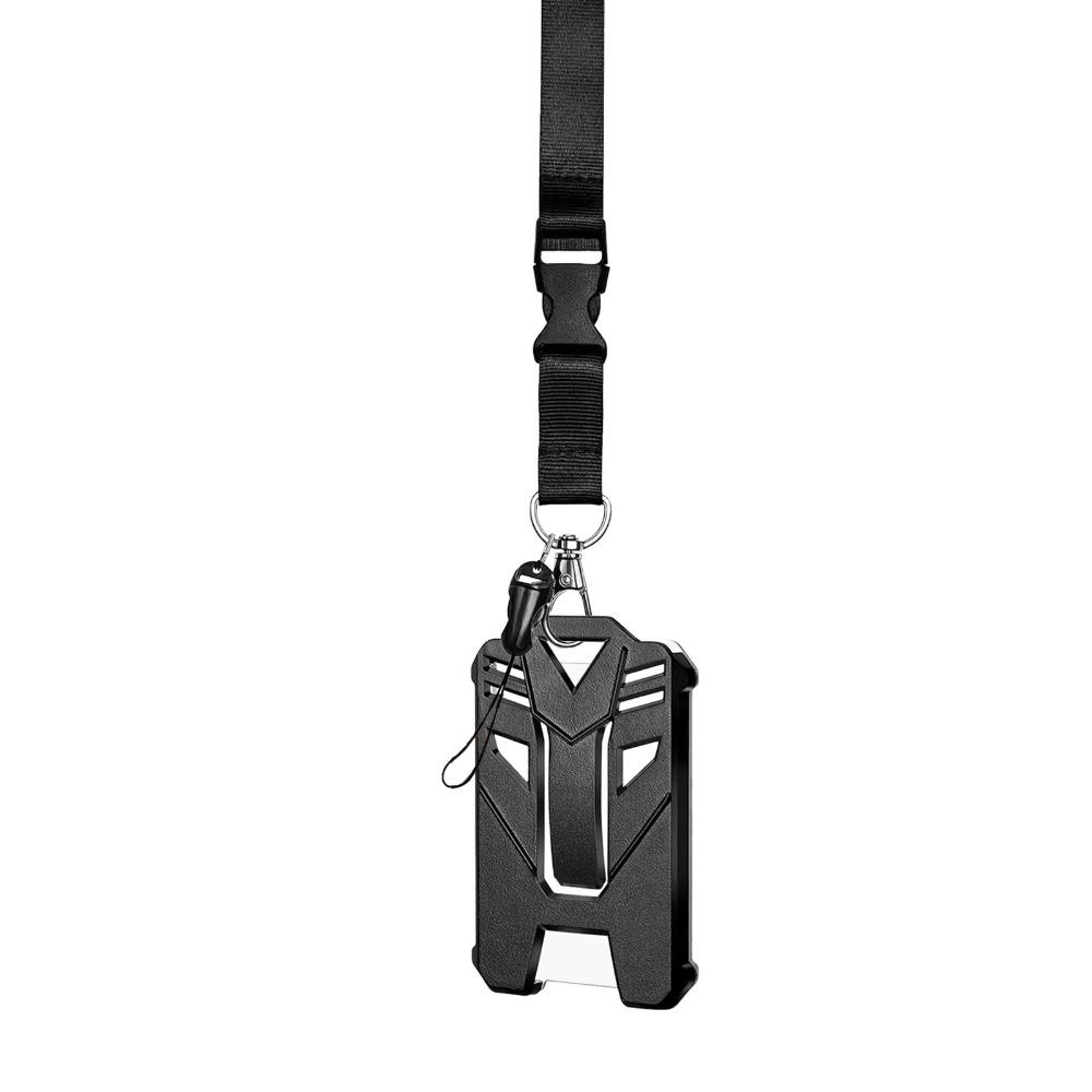 Heavy Duty Badge Holder Adjustable Lanyard Retractable Credit Card Cover Black Color Belt Clip Carabiner Badge Holder