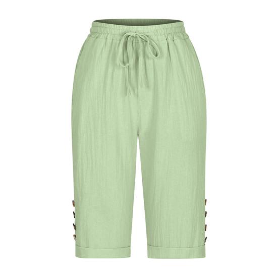 Женские летние шорты, эластичный пояс, регулируемый шнурок, повседневные брюки с карманами, однотонные брюки с декором на пуговицах, брюки длиной до колена