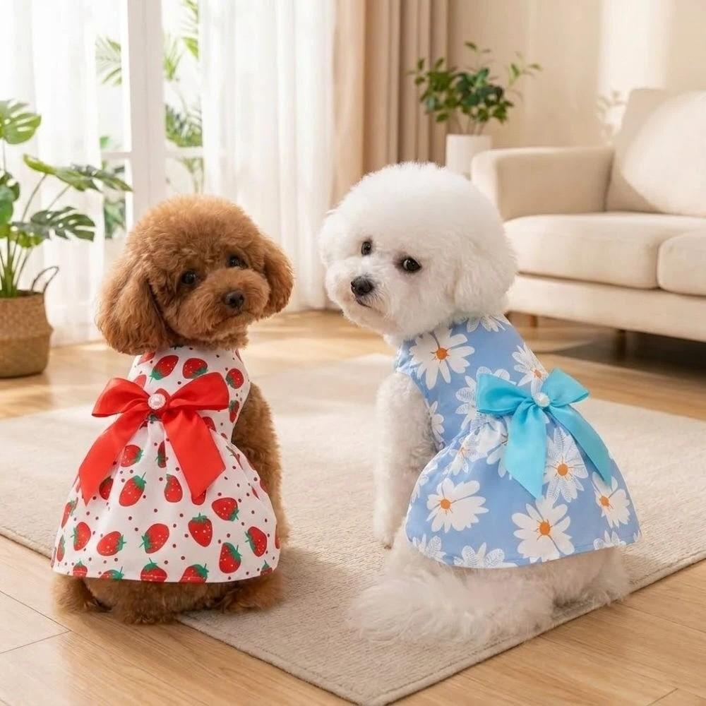 Daisy Pattern Summer Dog Princess Dress Bow Lace Dog‘s Spring Dress  For Puppy Poodle Chihuahua Etc