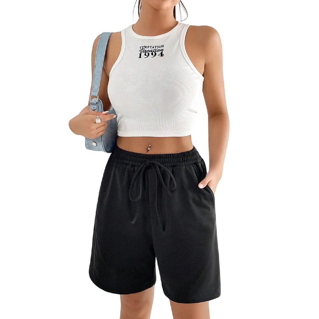 Черно-серые однотонные женские шорты обычного цвета из двух частей