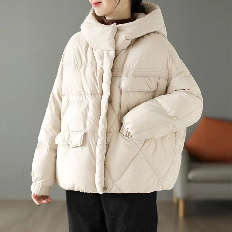 Короткая зимняя куртка-пуховик для женщин, модное теплое пальто с капюшоном из белого утиного пуха