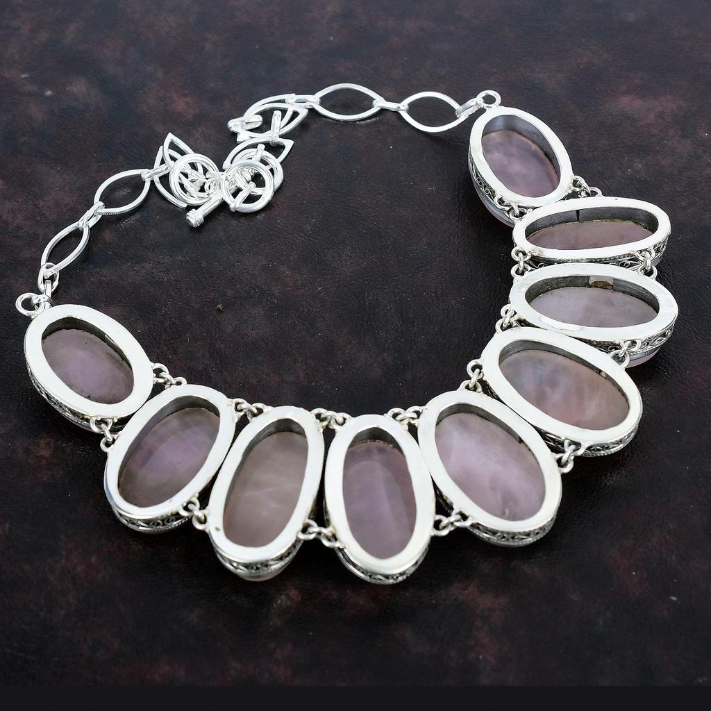Rose Quartz Necklace Handmade Necklace Vintage Jewelry 925 Sterling Silver Necklace Adjustable Chain Necklace Gemstone Necklace Gift For Mom