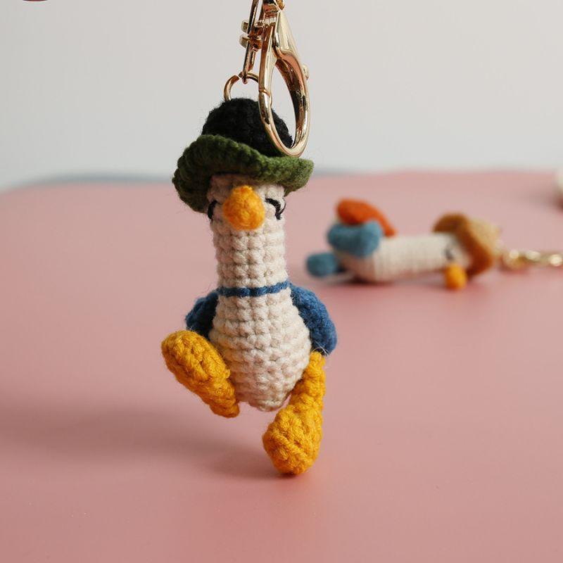 Cute Glasses Chick Crochet Keychains Knitting Cartoon Chick Doll Keyrings For Bag Pendant Knitted Funny Duck Keyrings Wholesale