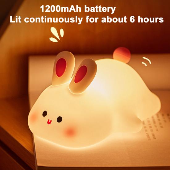 Night Light Silicone Big Face Rabbit Tap USB Rechargeable with Dimmable Timer Soft Eye-Protective LED Night Light
