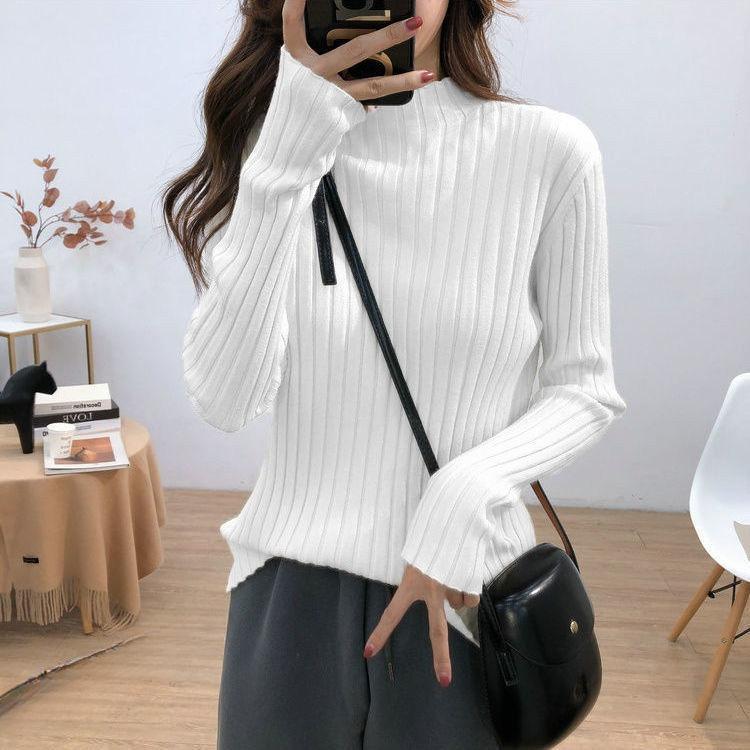 Half Turtleneck Sweater for Women Casual Warm Pullover and Slim Solid-color Knitted Sweater for Autumn and Winter