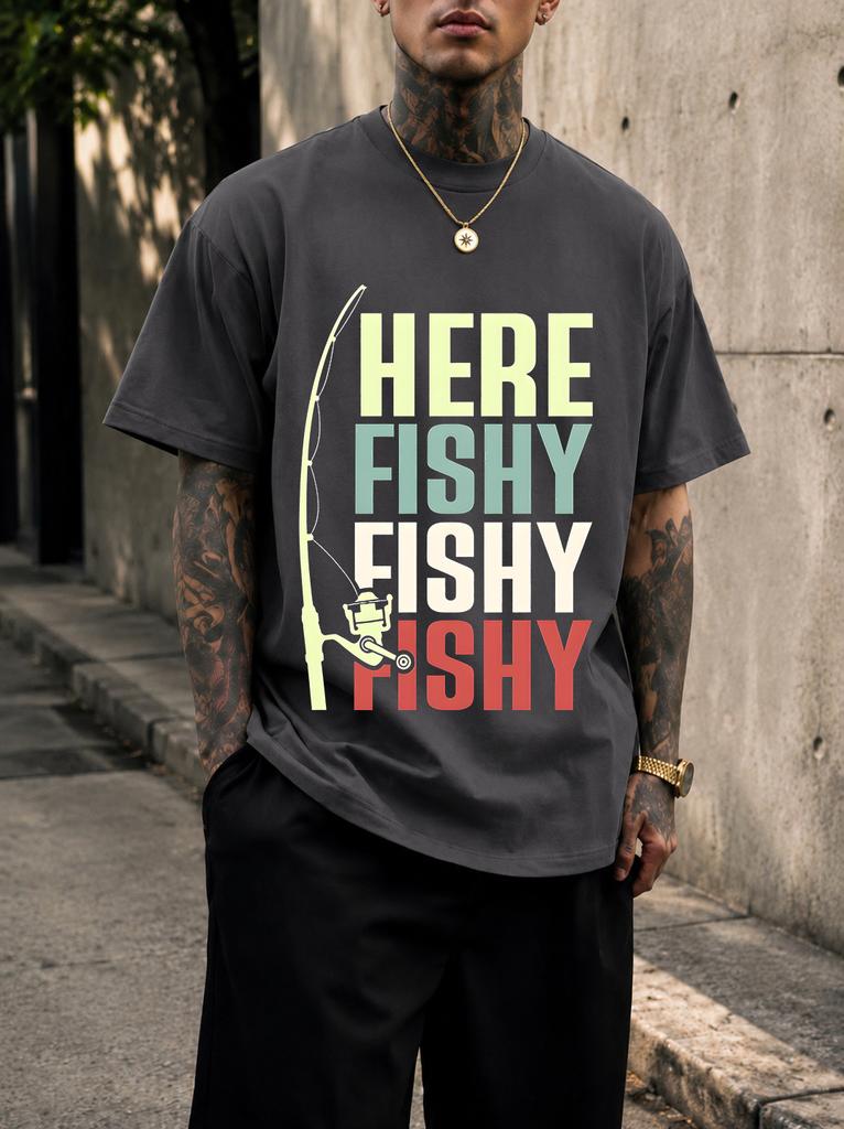 2026 New Pure Cotton Tshirt Fishy Fishy Come Over Fishing Fun Slogan Print Crew Neck Short Sleeve Casual Top