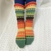 Autumn and Winter Colorful Patchwork Knitted Floor Socks, Warm Fashionable Comfortable Breathable Mid-calf Socks, Women's Socks with Stockings