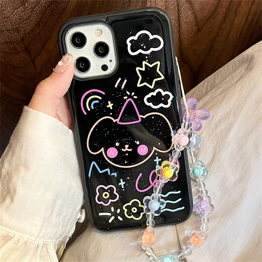 Корейский милый цветок из бисера браслет-цепочка эпоксидный чехол для телефона для Iphone 14 13 12 Pro Max 11 прекрасный противоударный чехол с изображением щенка граффити