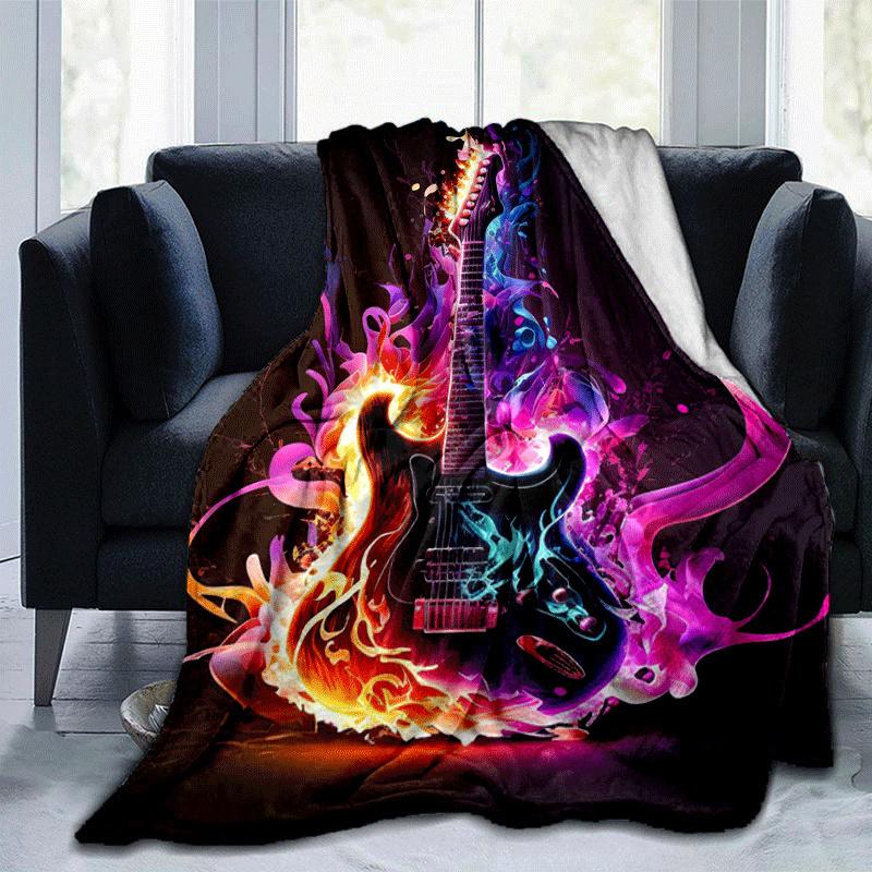 1pc Guitar Printing Lightweight Flannel Blanket, Comfortable and Warm Blanket, for Camping Sofa Bed and Couch Office, Suitable for Gift Blank