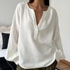 Fashion V-Neck Solid Color Blouses Women Loose Fit Lantern Sleeve Tops Casual Cotton Crepe Shirt Spring Autumn Commute Harajuku Style