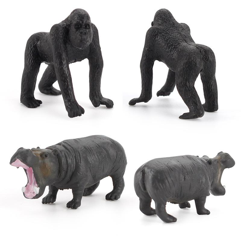 Simulation Wild African Animal Model Rhino Hippo Buffalo Black Bear Elephant Orangutan Mini Combination