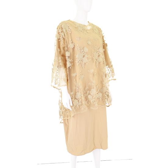 Lady Petticoats Plus Size O-neck High-Waist Plus Size Midi Dress Embroidery Lace 3/4 Sleeve Lady Evening Dress Female Clothing