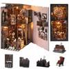 Book Nook Kit Dark Family DIY Wooden Puzzle Gothic Style Halloween Bookshelf Dollhouse Model Bookend Building Home Decoration