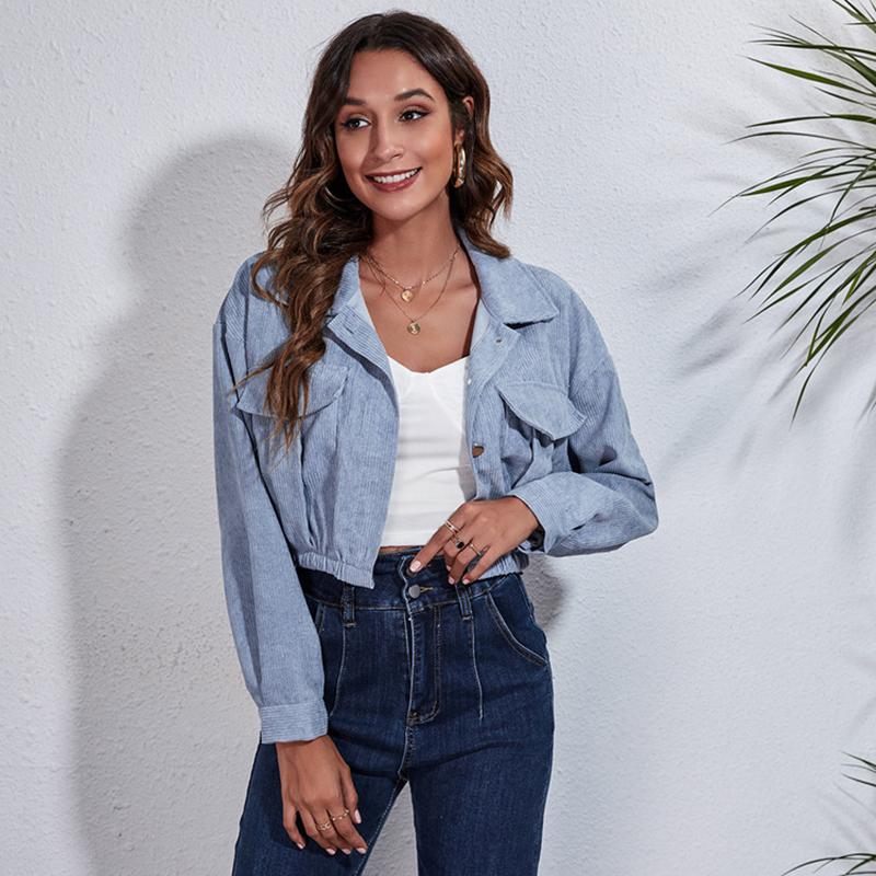 Women Casual Long Sleeve Winter Short Coats Solid Color Button Outerwear Female Corduroy Short Jackets Streetwear