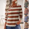 Autumn Winter Versatile Fashion Solid Color Stripe Round Neck Long Sleeve Women's T-shirt Top
