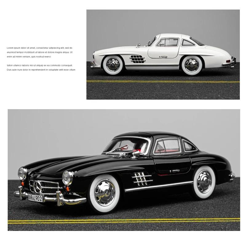 Масштаб 1/24 Классический автомобиль Benz 300SL Металлическая литая модель автомобиля со звуком и светом Коллекционирование Хобби Настольное декоративное украшение Подарок