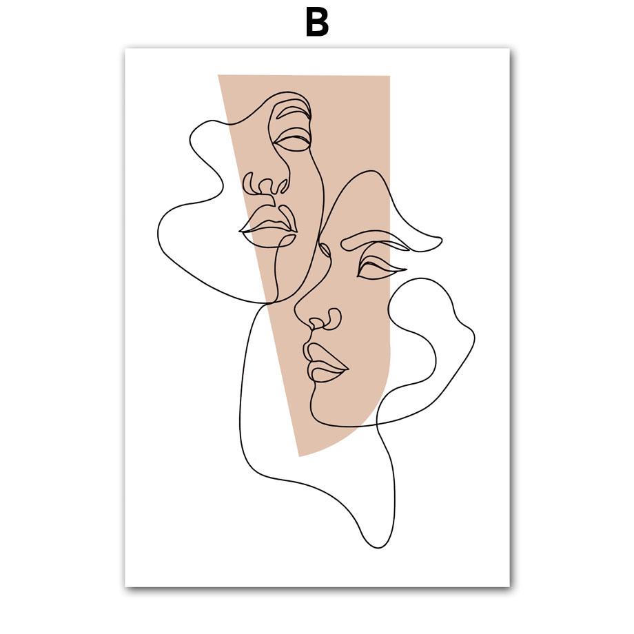 Wall Art Canvas Painting Flower Line Drew Lover Face Color Block Abstract Living Room Decor Posters And Prints Home Wall Picture