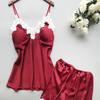 Women's Lace Pajamas Set Silk Ruffle Sexy 2 Piece Pjs with Pajama Shorts Satin Summer Short Sleep Sets for Ladies