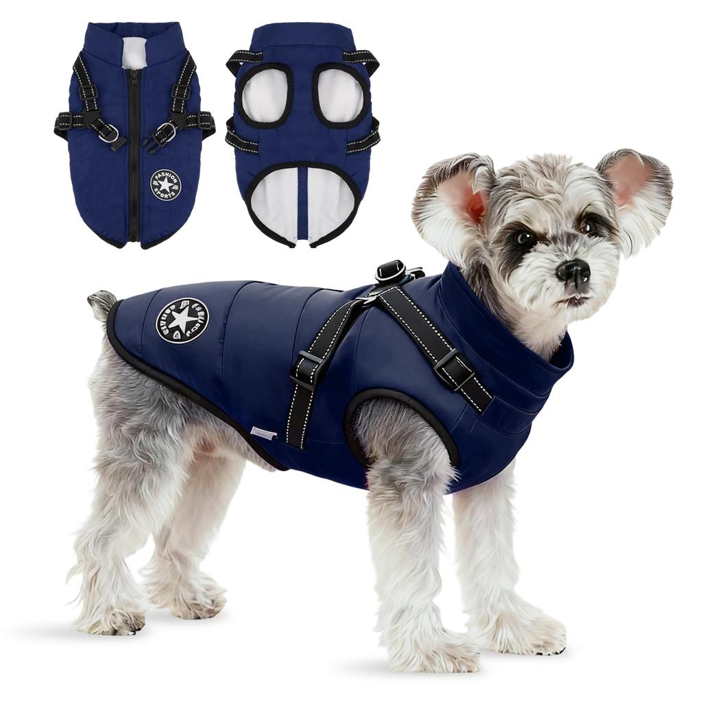 Anzentakai Winter Dog Clothes for Winter Lightweight Cotton Coat with Open Stylish Traction Reflective Night Warm Pet Cat Dog Easy To Put On and Take