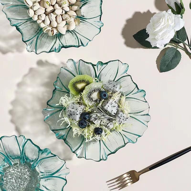 Green Petal Delicate Fruit Plate Home Salad Bowl Begonia Glass Fruit Plate Dim Sum Plate
