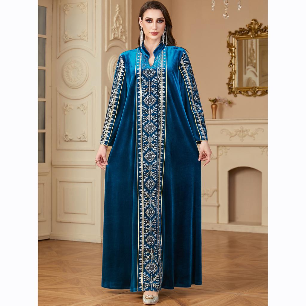 Рамадан Ид Джалабия Мусульманское платье Дубайская вечеринка Vestidos Вышитые арабские длинные халаты Марокко Саудовская Абайя Кафтан Исламские платья