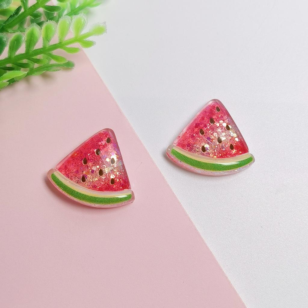 100Pcs Mixed Cartoon Glitter Watermelon Strawberry Cherry Flatback Resin Cabochon Scrapbooking for Phone Fruit Decoration DIY