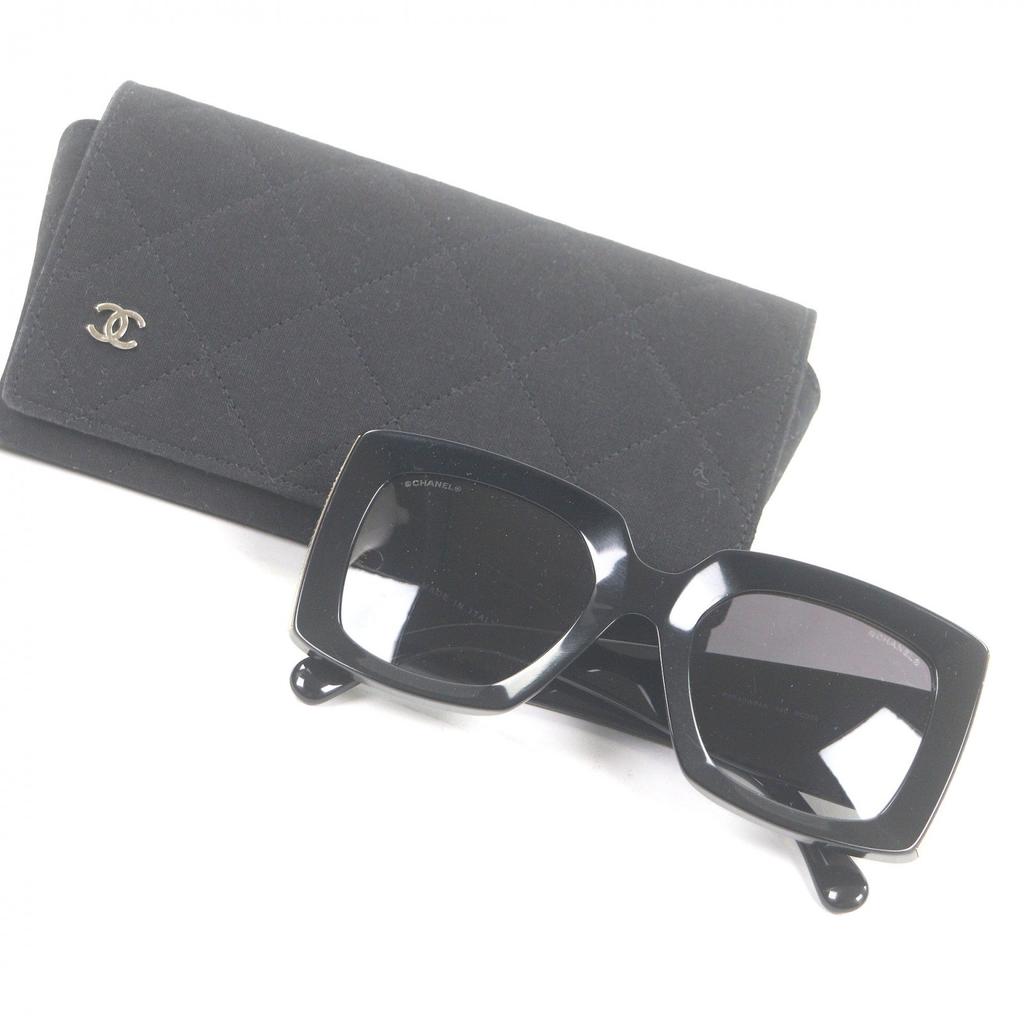 Very Good CHANEL sunglasses COCO Mark Rectangle Shape Eyewear black Used
