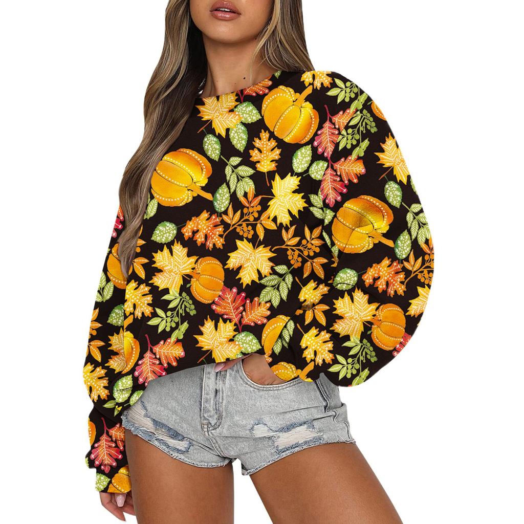Свитшоты для женщин с длинным рукавом на Хэллоуин, повседневные, с круглым вырезом, свободные, пуловеры, свитшоты, топы