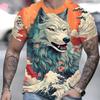 3d Ukiyo-E Wolf Print T-Shirt For Men Short Sleeve Summer Casual Man Clothes Quick Dry Sport Shirts Oversized Tees 2024 New Tops